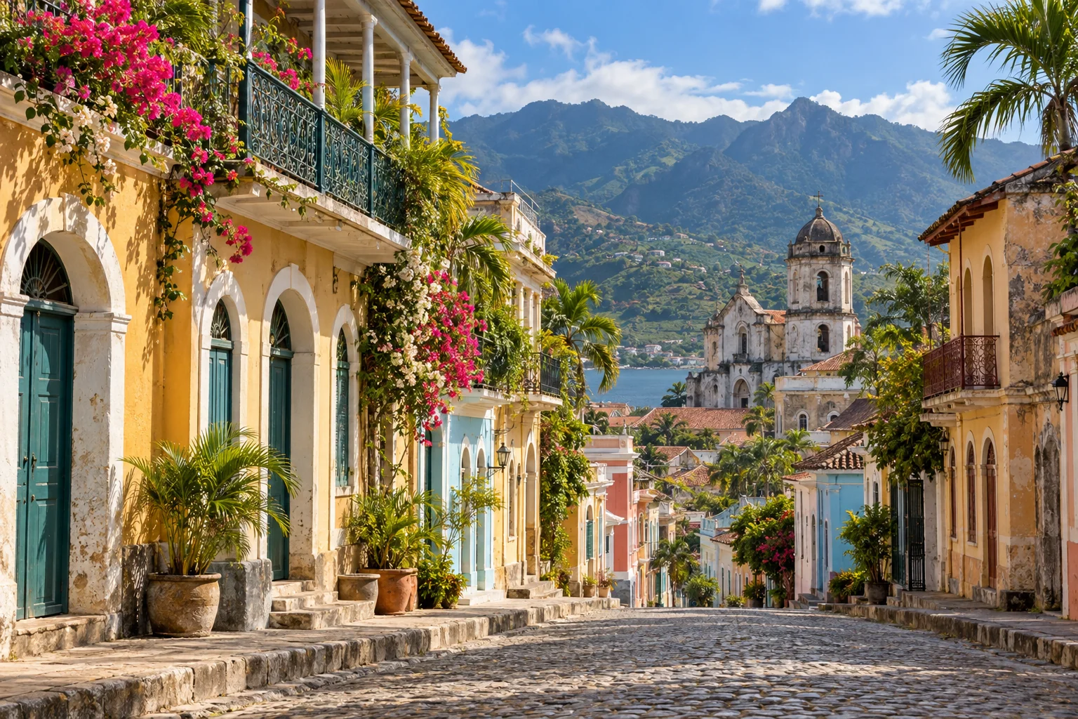 Illustrative Haitian streetscape inspired by Cap-Haïtien